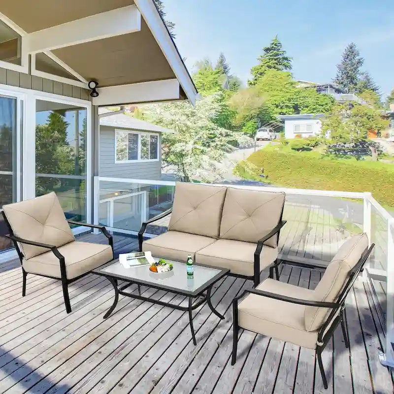 4 PCS Patio Furniture Set Cushion Sofa Loveseat Sectional Garden Deck - 54  x 33  x 34