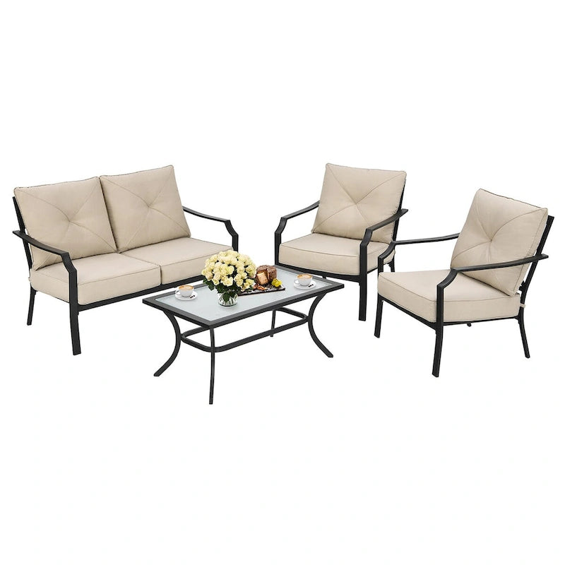 4 PCS Patio Furniture Set Cushion Sofa Loveseat Sectional Garden Deck - 54  x 33  x 34