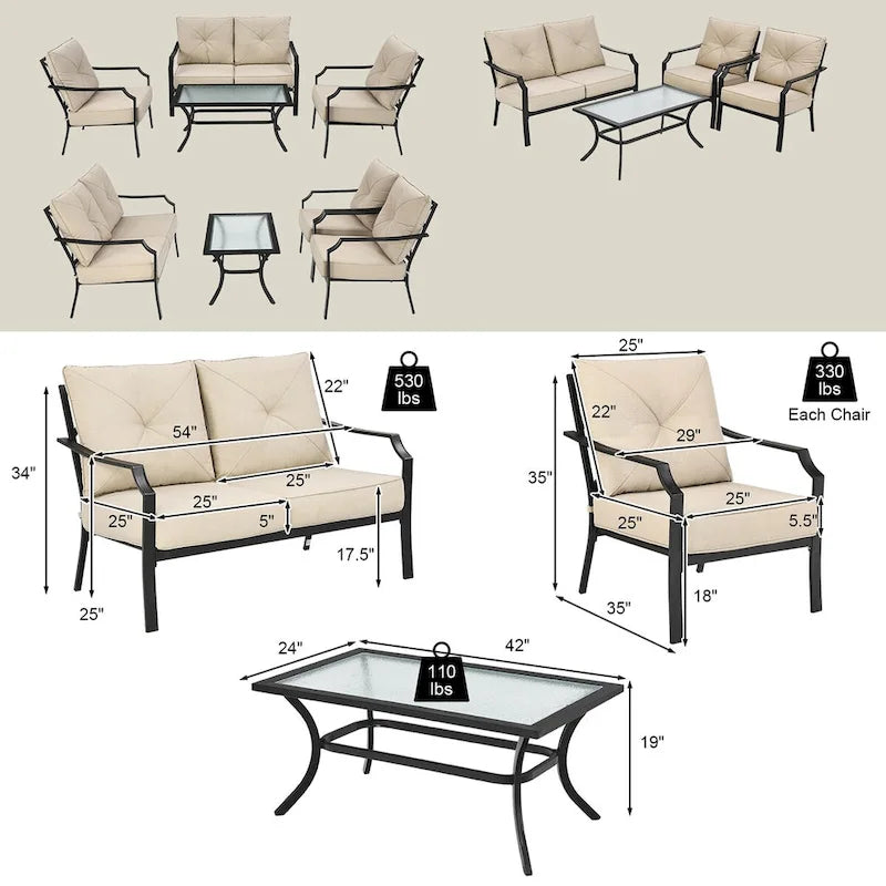4 PCS Patio Furniture Set Cushion Sofa Loveseat Sectional Garden Deck - 54  x 33  x 34