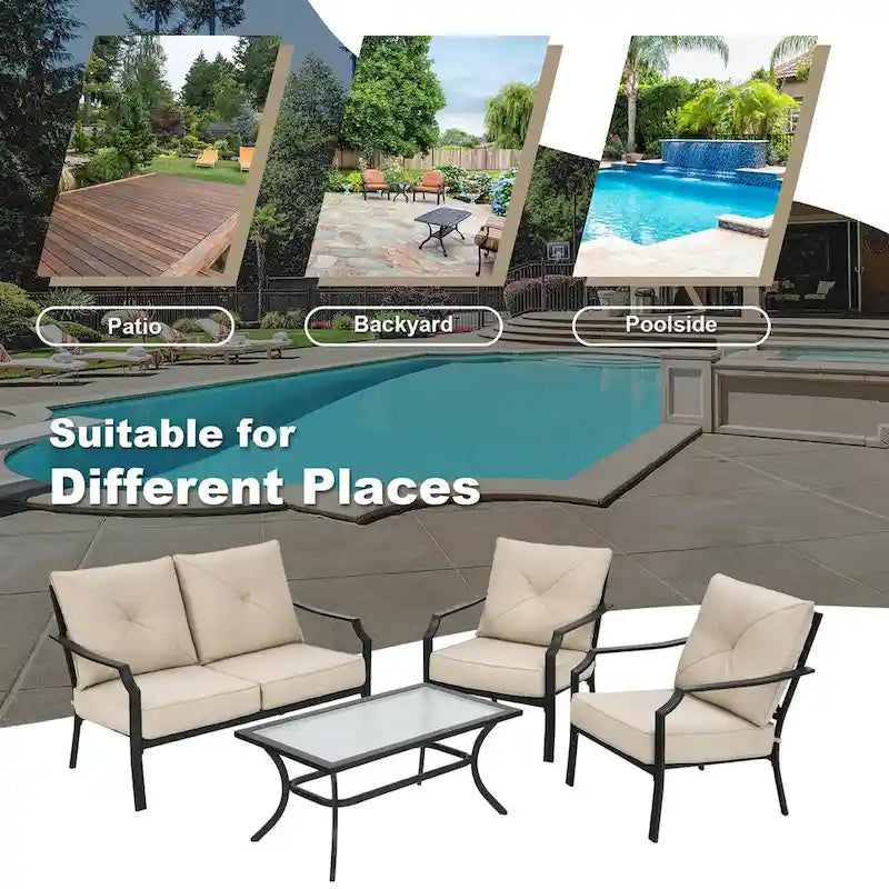 4 PCS Patio Furniture Set Cushion Sofa Loveseat Sectional Garden Deck - 54  x 33  x 34