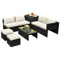 8 Pieces Patio Rattan Storage Table Furniture Set - 25  x 25  x 4  (L x W x D)