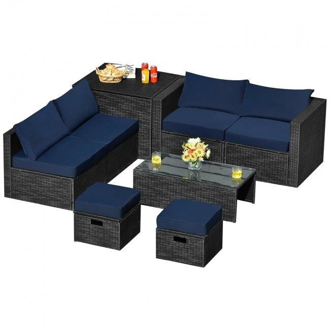8 Pieces Patio Rattan Storage Table Furniture Set - 25  x 25  x 4  (L x W x D)