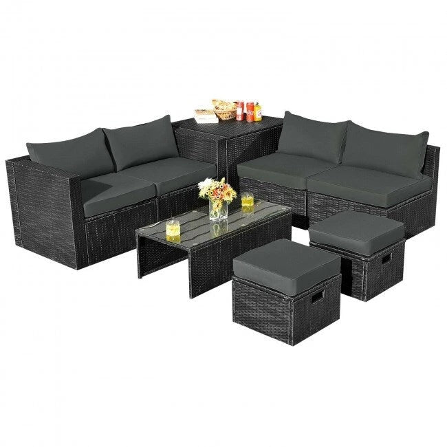 8 Pieces Patio Rattan Storage Table Furniture Set - 25  x 25  x 4  (L x W x D)