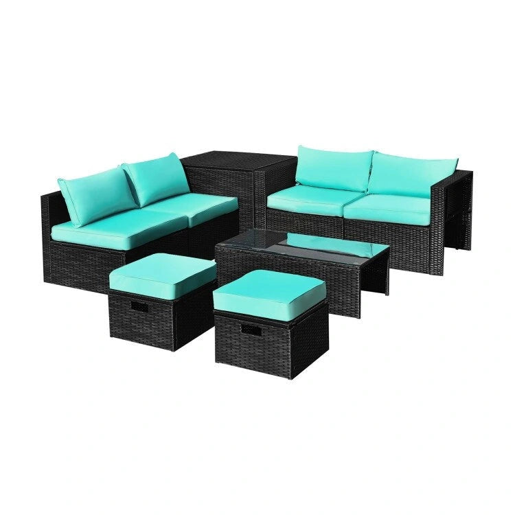 8 Pieces Patio Rattan Storage Table Furniture Set - 25  x 25  x 4  (L x W x D)