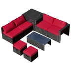 8 Pieces Patio Rattan Storage Table Furniture Set - 25  x 25  x 4  (L x W x D)