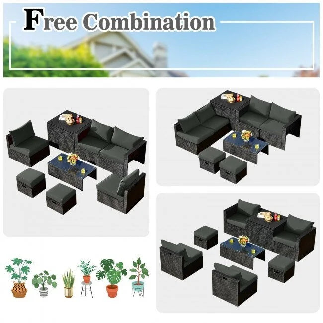 8 Pieces Patio Rattan Storage Table Furniture Set - 25  x 25  x 4  (L x W x D)