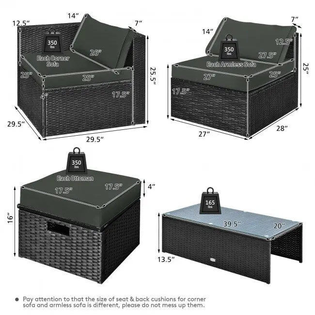 8 Pieces Patio Rattan Storage Table Furniture Set - 25  x 25  x 4  (L x W x D)