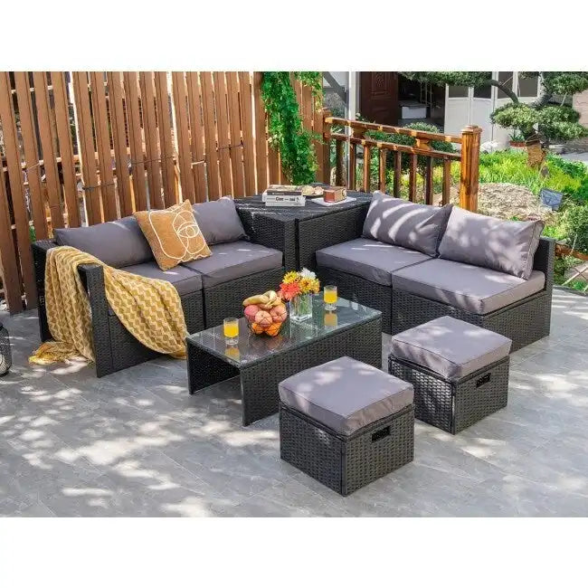 8 Pieces Patio Rattan Storage Table Furniture Set - 25  x 25  x 4  (L x W x D)