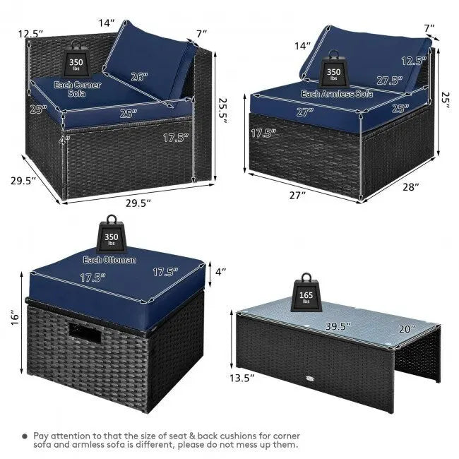8 Pieces Patio Rattan Storage Table Furniture Set - 25  x 25  x 4  (L x W x D)