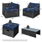 8 Pieces Patio Rattan Storage Table Furniture Set - 25  x 25  x 4  (L x W x D)
