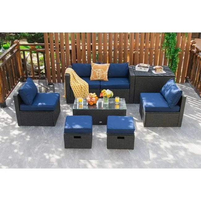 8 Pieces Patio Rattan Storage Table Furniture Set - 25  x 25  x 4  (L x W x D)
