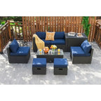 8 Pieces Patio Rattan Storage Table Furniture Set - 25  x 25  x 4  (L x W x D)