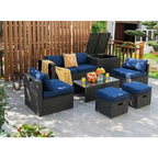 8 Pieces Patio Rattan Storage Table Furniture Set - 25  x 25  x 4  (L x W x D)