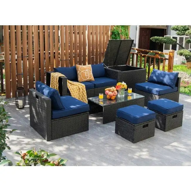 8 Pieces Patio Rattan Storage Table Furniture Set - 25  x 25  x 4  (L x W x D)
