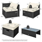 8 Pieces Patio Rattan Storage Table Furniture Set - 25  x 25  x 4  (L x W x D)