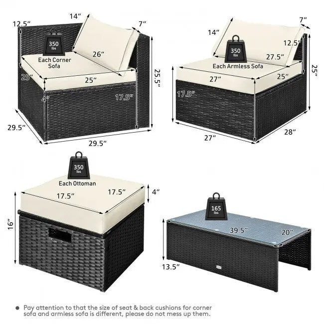 8 Pieces Patio Rattan Storage Table Furniture Set - 25  x 25  x 4  (L x W x D)