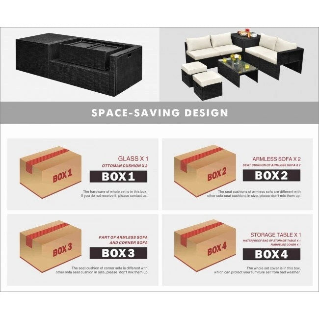 8 Pieces Patio Rattan Storage Table Furniture Set - 25  x 25  x 4  (L x W x D)