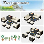 8 Pieces Patio Rattan Storage Table Furniture Set - 25  x 25  x 4  (L x W x D)