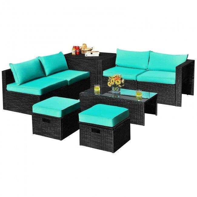 8 Pieces Patio Rattan Storage Table Furniture Set - 25  x 25  x 4  (L x W x D)