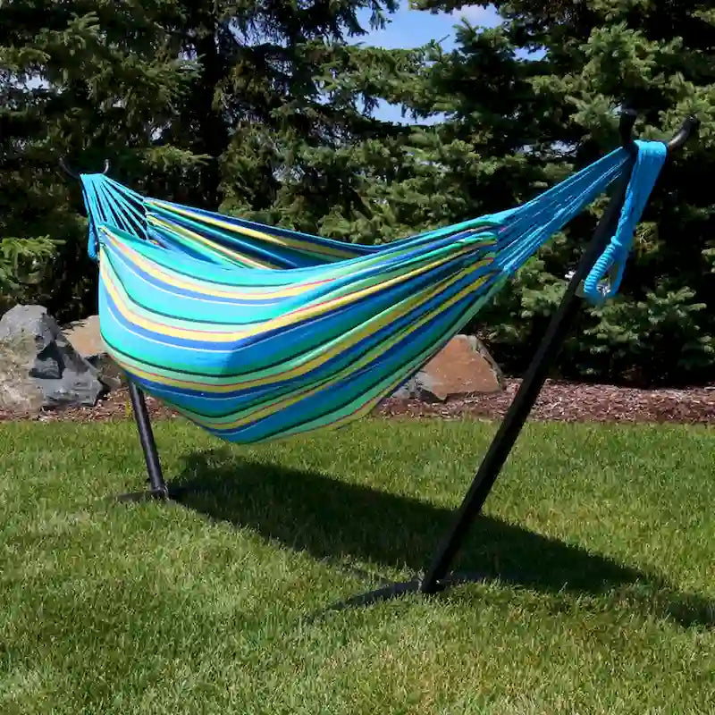 Sunnydaze Cotton Double Brazilian Hammock & Stand Combo - Choose Options