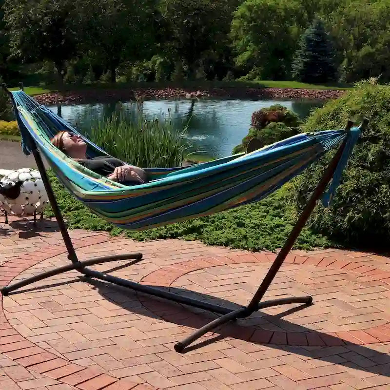 Sunnydaze Cotton Double Brazilian Hammock & Stand Combo - Choose Options