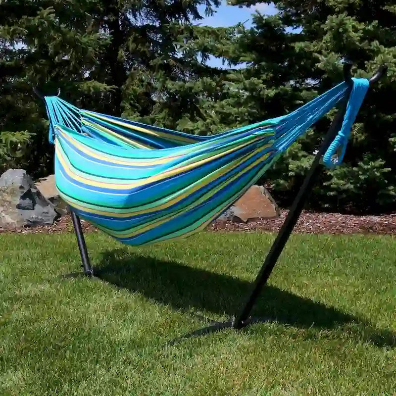 Sunnydaze Cotton Double Brazilian Hammock & Stand Combo - Choose Options