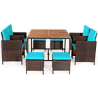 Gymax 9PCS Rattan Wicker Dining Set Patio Outdoor Furniture Set w/ - See Details