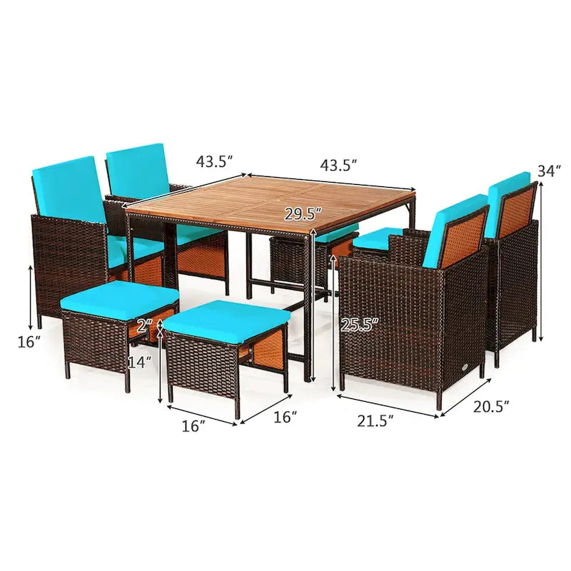 Gymax 9PCS Rattan Wicker Dining Set Patio Outdoor Furniture Set w/ - See Details