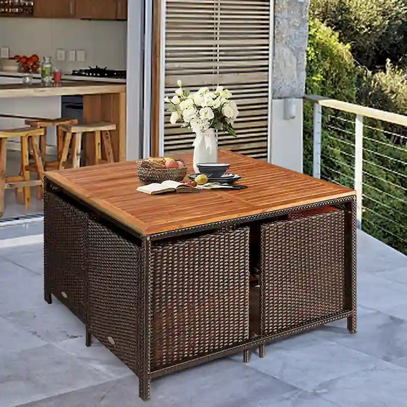Gymax 9PCS Rattan Wicker Dining Set Patio Outdoor Furniture Set w/ - See Details