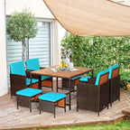 Gymax 9PCS Rattan Wicker Dining Set Patio Outdoor Furniture Set w/ - See Details