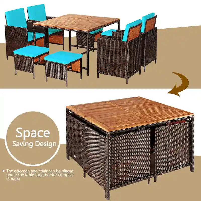 Gymax 9PCS Rattan Wicker Dining Set Patio Outdoor Furniture Set w/ - See Details
