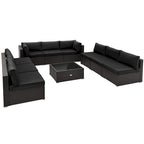 10 Piece Outdoor Wicker Conversation Set with Seat and Back Cushions - 29  x 25  x 25 