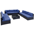 10 Piece Outdoor Wicker Conversation Set with Seat and Back Cushions - 29  x 25  x 25