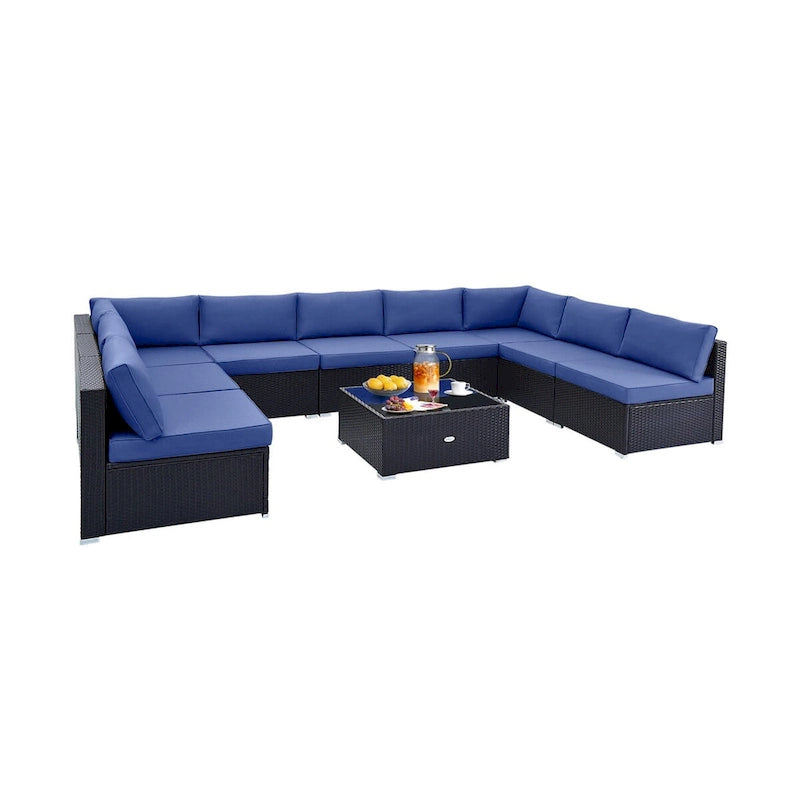 10 Piece Outdoor Wicker Conversation Set with Seat and Back Cushions - 29  x 25  x 25