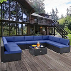 10 Piece Outdoor Wicker Conversation Set with Seat and Back Cushions - 29  x 25  x 25
