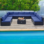 10 Piece Outdoor Wicker Conversation Set with Seat and Back Cushions - 29  x 25  x 25