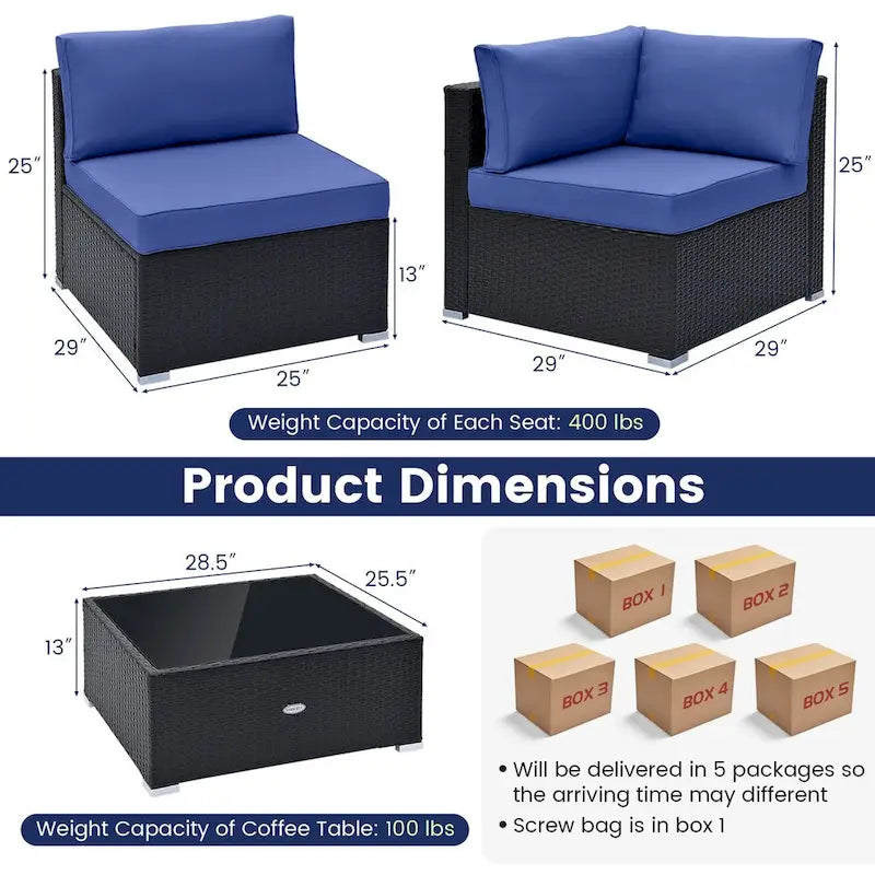 10 Piece Outdoor Wicker Conversation Set with Seat and Back Cushions - 29  x 25  x 25