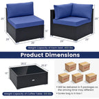 10 Piece Outdoor Wicker Conversation Set with Seat and Back Cushions - 29  x 25  x 25