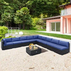 10 Piece Outdoor Wicker Conversation Set with Seat and Back Cushions - 29  x 25  x 25