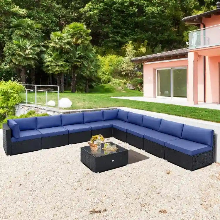 10 Piece Outdoor Wicker Conversation Set with Seat and Back Cushions - 29  x 25  x 25