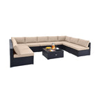 10 Piece Outdoor Wicker Conversation Set with Seat and Back Cushions - 29  x 25  x 25