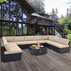 10 Piece Outdoor Wicker Conversation Set with Seat and Back Cushions - 29  x 25  x 25