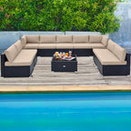 10 Piece Outdoor Wicker Conversation Set with Seat and Back Cushions - 29  x 25  x 25