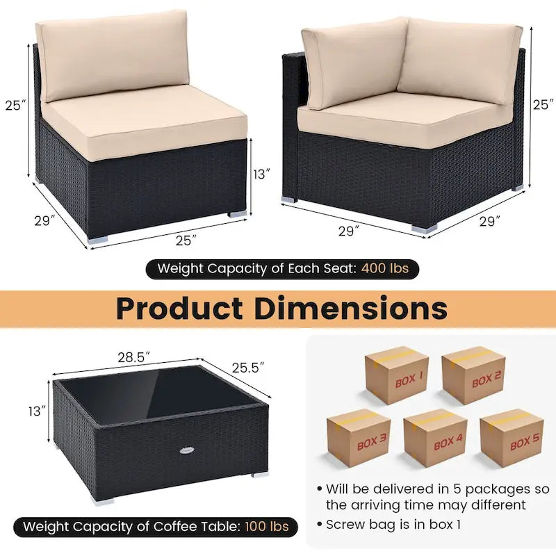 10 Piece Outdoor Wicker Conversation Set with Seat and Back Cushions - 29  x 25  x 25