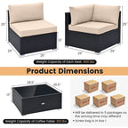 10 Piece Outdoor Wicker Conversation Set with Seat and Back Cushions - 29  x 25  x 25