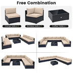 10 Piece Outdoor Wicker Conversation Set with Seat and Back Cushions - 29  x 25  x 25
