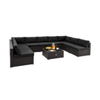 10 Piece Outdoor Wicker Conversation Set with Seat and Back Cushions - 29  x 25  x 25