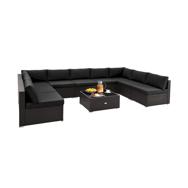 10 Piece Outdoor Wicker Conversation Set with Seat and Back Cushions - 29  x 25  x 25