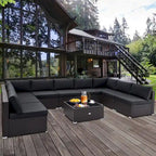 10 Piece Outdoor Wicker Conversation Set with Seat and Back Cushions - 29  x 25  x 25