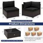 10 Piece Outdoor Wicker Conversation Set with Seat and Back Cushions - 29  x 25  x 25